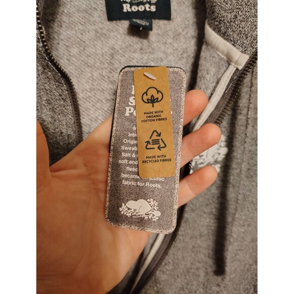 Roots NWT Large Salt & Pepper Gray Zip Front Hooded Sweatshirt Womens Beaver - Picture 6 of 9